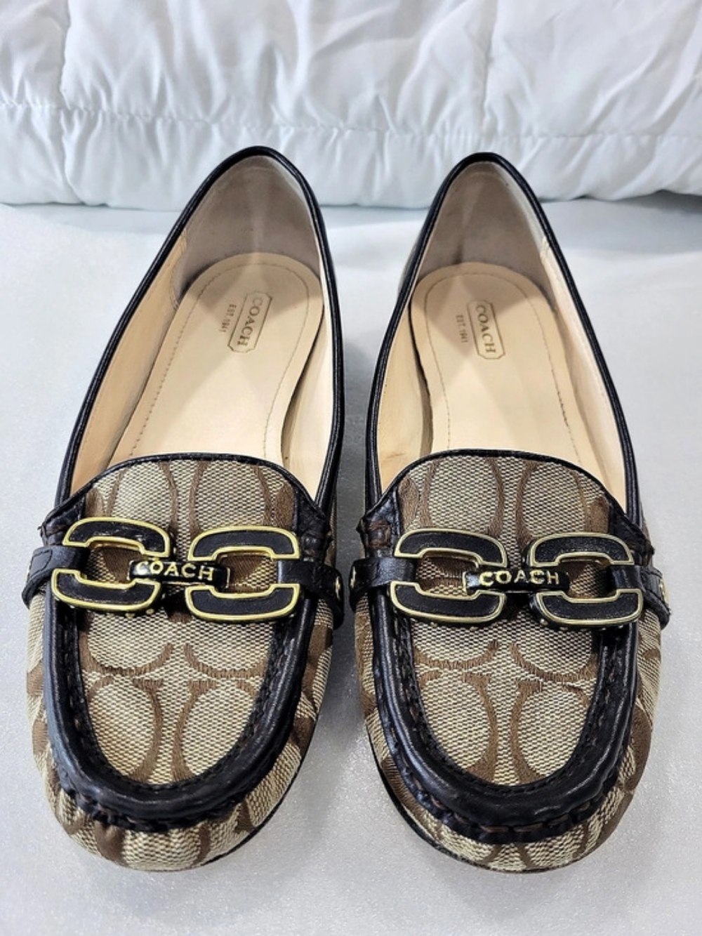 Coach Ella Loafer Chain Flats Brown & Black US 7.5